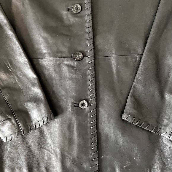 Vintage Mercedes Benz Collection Black Leather Coat Leather Stitching Women LG - Picture 8 of 15